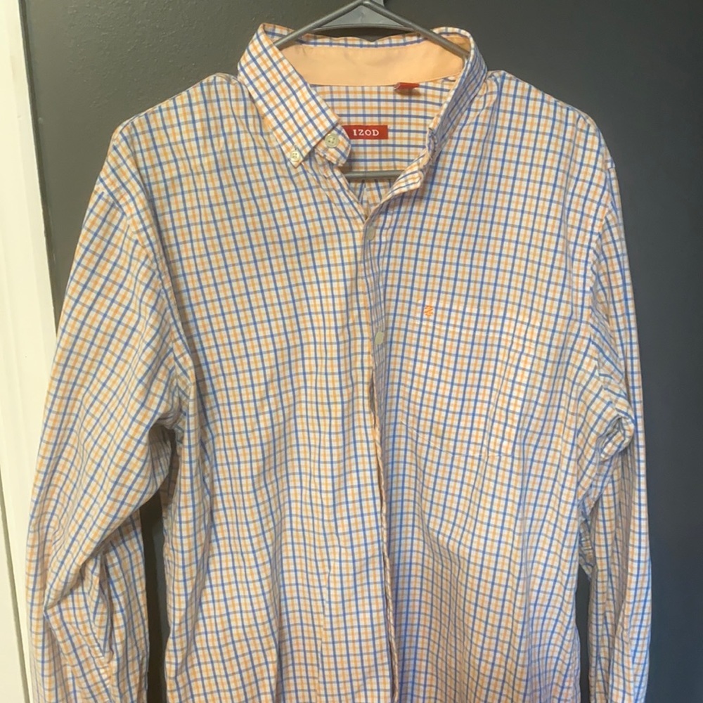 IZOD size Lg blue/orange plaid dress shirt
